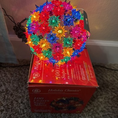 Vintage GE 6'' Holiday Classics 100 Lights Super Sphere Star Burst Multi-Color