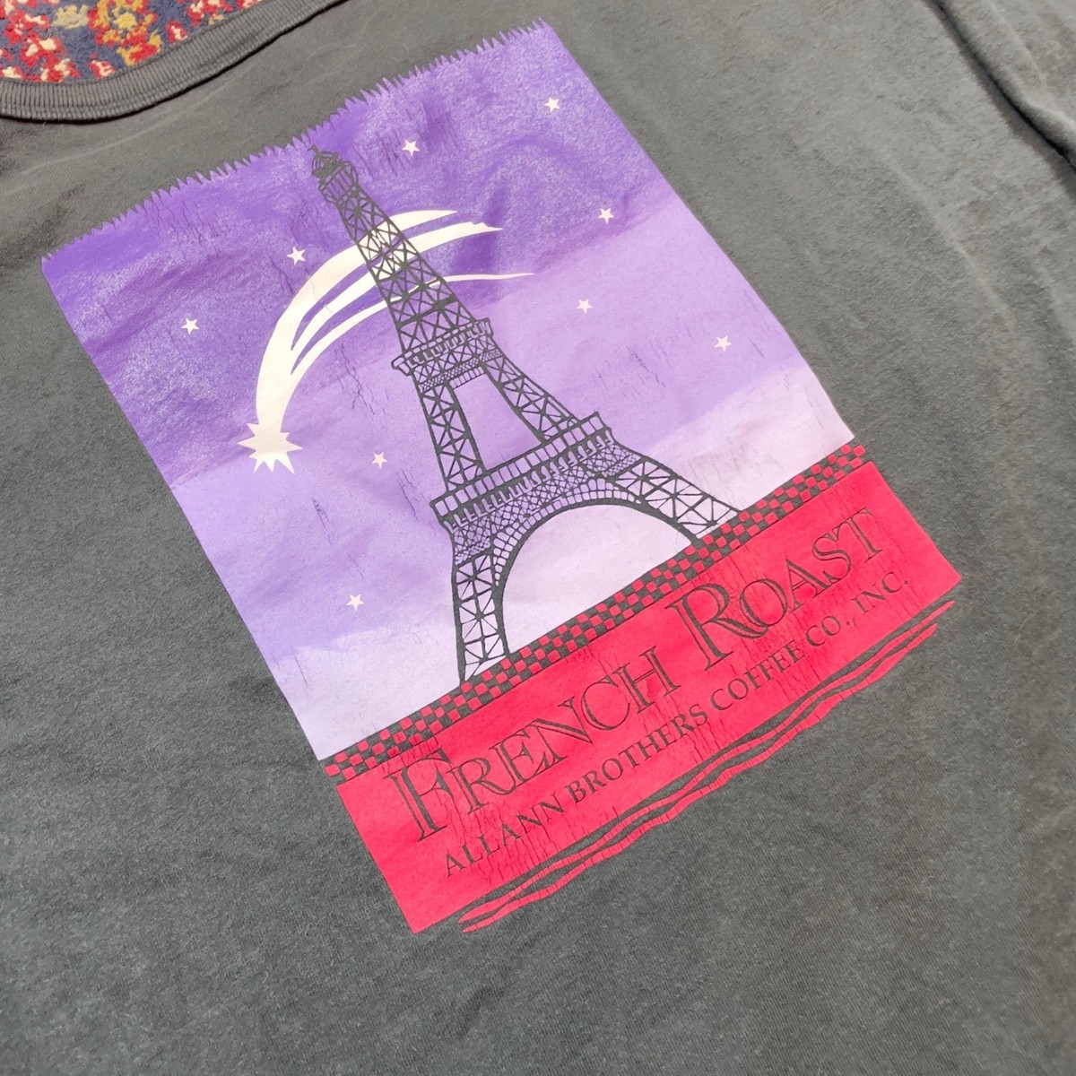 VTG 90s French Roast Eiffel Tower Long Sleeve Henley Shirt The Beanery Coffee XL View 3