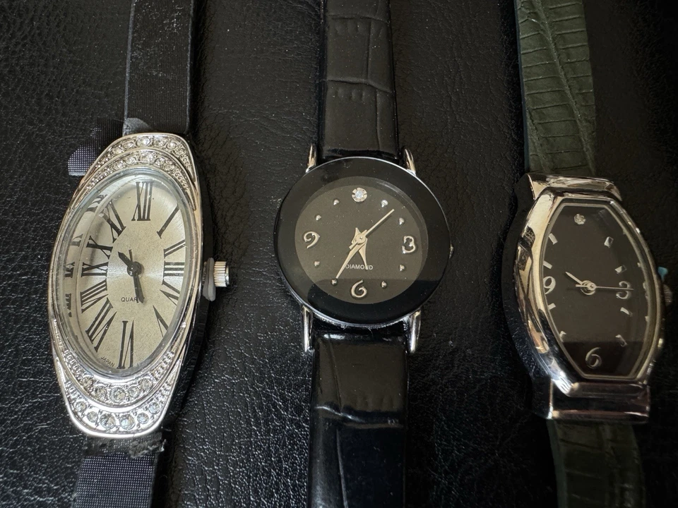 Lot Of 6 Woman’s Watches Untested, Genuine Leather Bands, Green And Black Mix - Image 3 of 4
