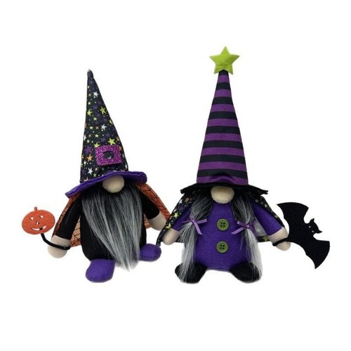 2 Pack Halloween Gnome Decorations Soft Fabric with Festive Witch Hats - Picture 3 of 8