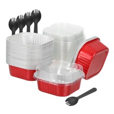40Pack 10oz Padelle Monouso per Torte con Coperchi e Cucchiai Rosso