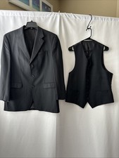 Ralph Ralph Lauren Mens Sport Coat W/ Vest Set Striped Black 42L