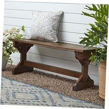  46" Meranti Wood Farmhouse Bench with Walnut Stain, Designed for Indoor and 