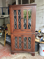 Brown Wooden & Glass Freestanding Display Cabinet, 4 Door Glass Fronted