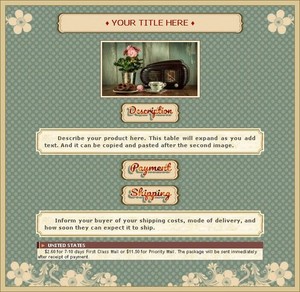 AUCTION TEMPLATE Vintage Dots Floral Aqua Design - FREE SHIPPING