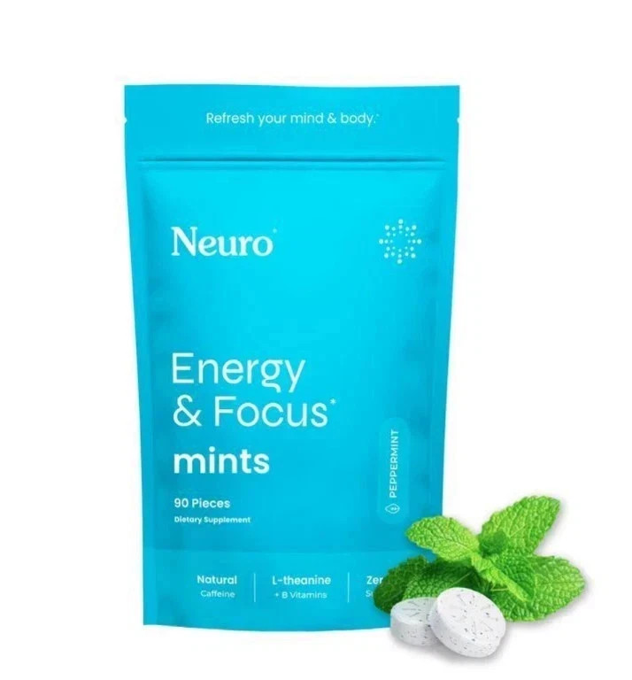 New Neuro Mints Energy and Focus 90 Pieces Peppermint Natura