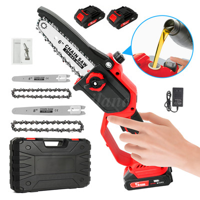 6+8in Mini Handheld Cordless Electric Chainsaw Wood Trimmer Brushless w/ Display
