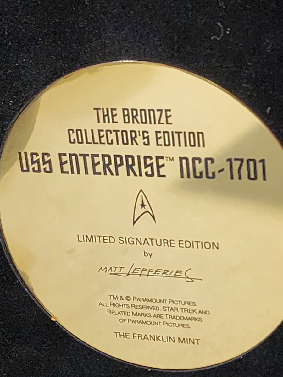 1999 RARE- 20” Star Trek USS Enterprise Franklin Mint Bronze
