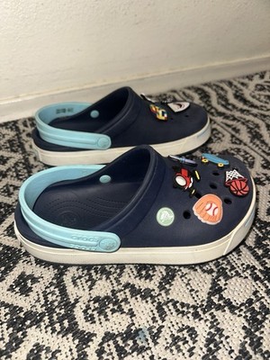 Crocs Crocband II Clogs Boys Sz J 3 Juniors Navy Blue White Kids Outdoor Comfort