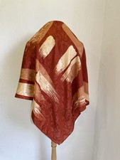 AS3 Luxury Italian 100 Silk Scarf Abstract Print Brown Red Square Vintage