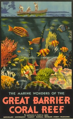 Great Barrier Coral Reef 1933 Vintage Reise Poster A3 Australien Wandbild Druck