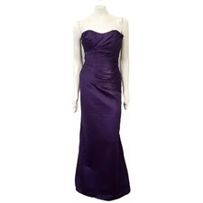 NWT IMPRESSION BRIDAL Ruched Satin Bridesmaid Dress in Eggplant Purple WOMEN'S 2