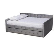 Baxton Studio Jona Gray Velvet Upholstered Full Size Daybed with Trundle