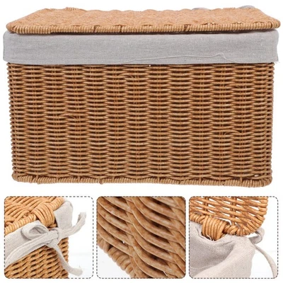 Wicker Storage Basket Rattan Woven Box With Lid Rectangular Shelf Basket - Image 1 of 4