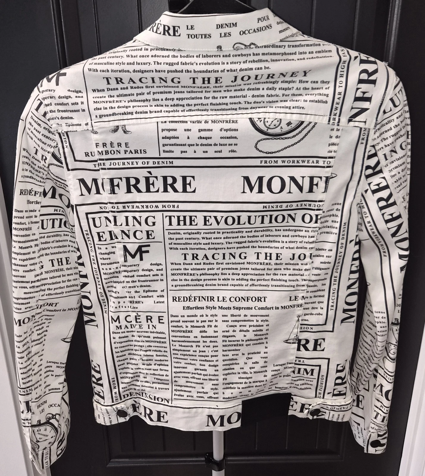 Men's Monfrère Dean Daily Newspaper Print Trucker Jacket Size Small - product detail image 2