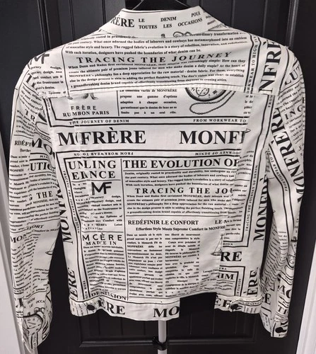 Men's Monfrère Dean Daily Newspaper Print Trucker Jacket Size Small image 2