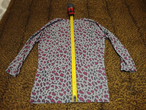 Crumpet Leopard 100% Merino Cardigan 3/4 Sleeve Scoop Neck Grey Fuschia XL 14 - Picture 8 of 9