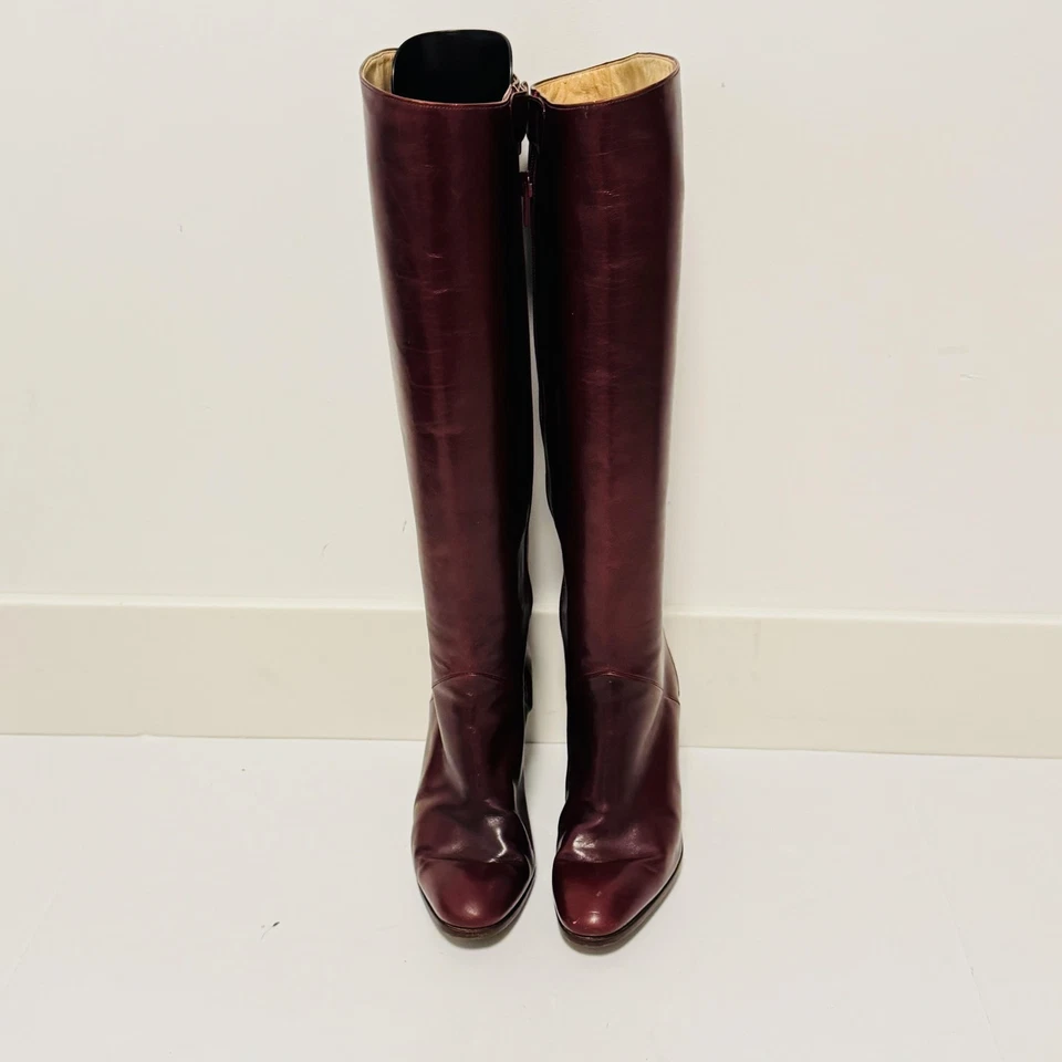 Gucci ботинки женщин 5 бордовый кожаный езды высокий колена высокий каблук винтажный роскошь - Изображение 3 из 4