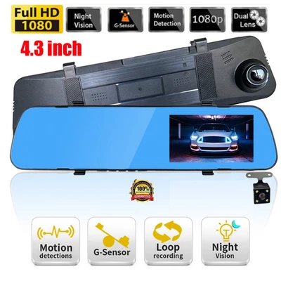 4.5" Mirror Dash Cam 2mp FHD 1080P Dual Lens Car DVR Camera Front and Rear View