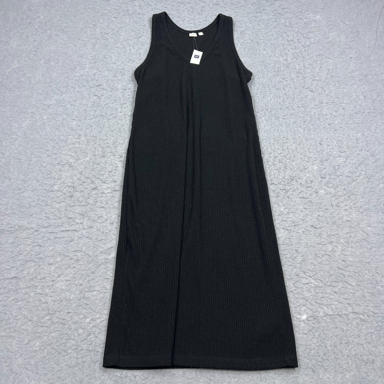 NEW Gap Rib Tank Midi Dress Women's Large Black Knit Slim Sleeveless Stretch NWT