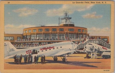 LA Guardia Field New York NY 1952 LaGuardia Airport Queens Postcard