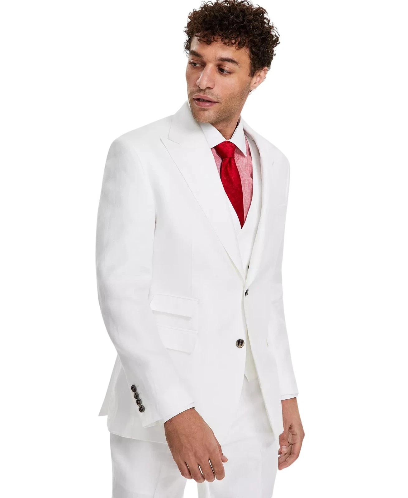 Tayion Mens Classic fit Linen Suit Jacket Blazer 42 S White Herringbone