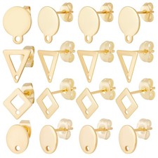 1 Box 80Pcs 4 Style 24K Gold Plated Stud Earring Findings Stainless Steel Tri...