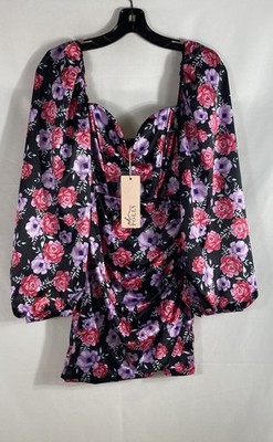 Oh Polly Women's Black Floral Long Sleeve Sweetheart Mini Dress NWT Size 6