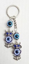Lucky Two Owls Hanging Key Chain Ring Feng Shui Blue Evil Eye Protection DKC353
