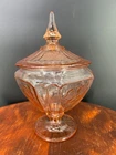 Pink Depression Glass Mayfair Open Rose Footed Anchor Hocking Footed Candy Dish