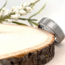 8mm Silver Tungsten Carbide Christmas Ring Polished Matte Finish Engraved Band
