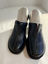 Born Black Leather Mule Clogs Women  s Size 9 Wedge Heel Slip On Great Condition