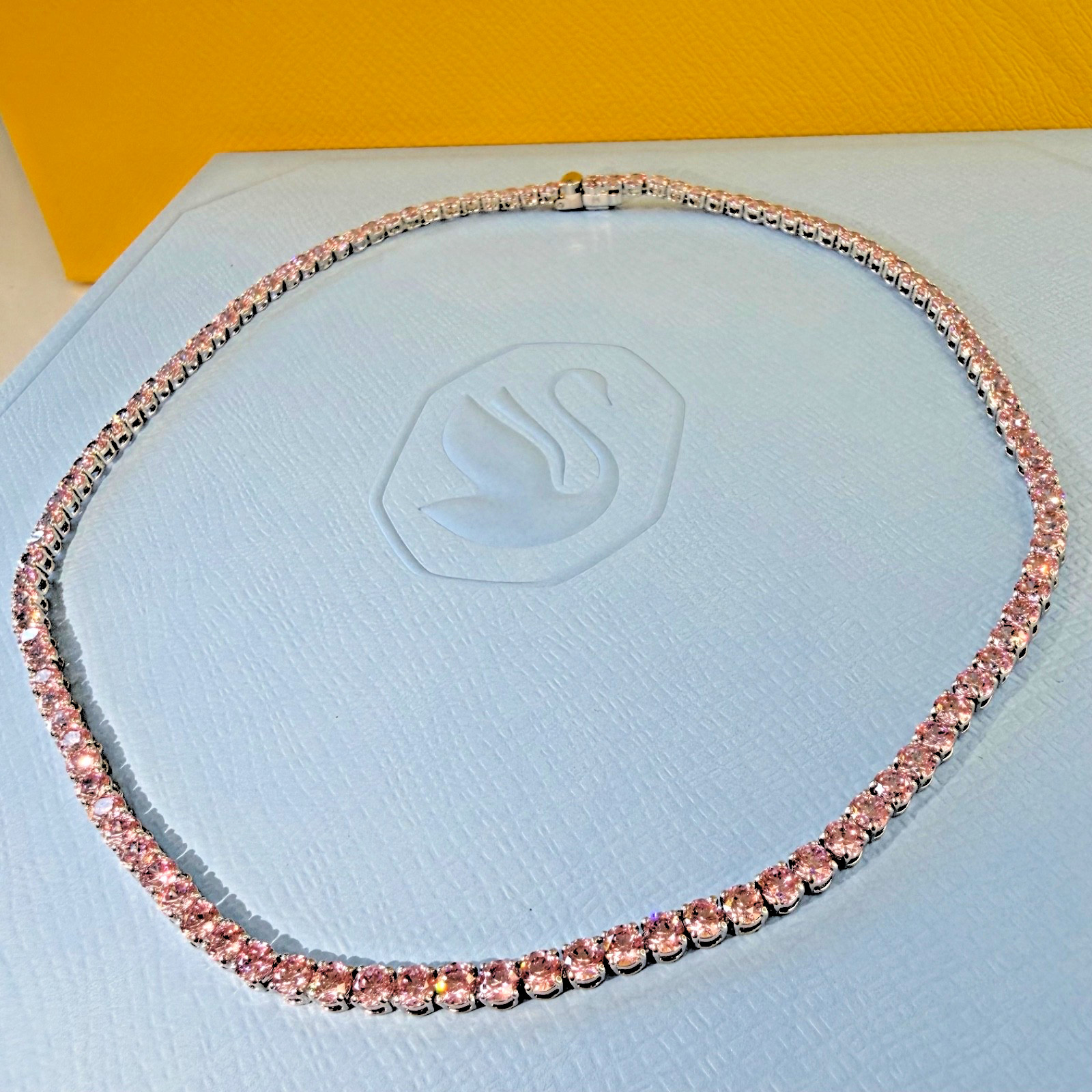 SWAROVSKI Matrix Tennis Necklace Pink Round Cut Crystals Rhodium Plated 5681800
