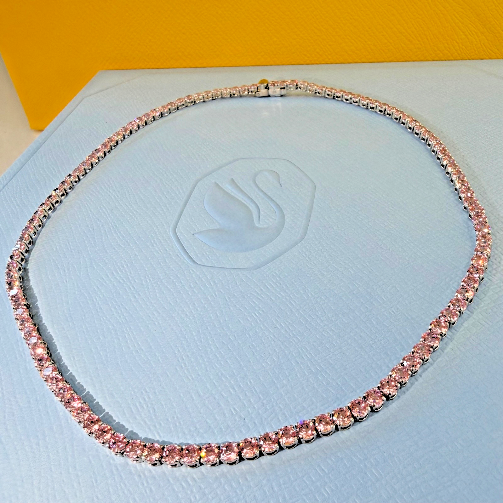 SWAROVSKI Matrix Tennis Necklace Pink Round Cut Crystals Rhodium Plated 5681800