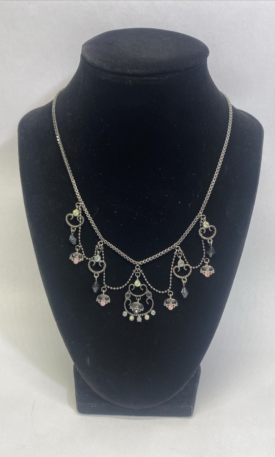 Black Multi Colored Rhinestone Bib Statement Neck… - image 1