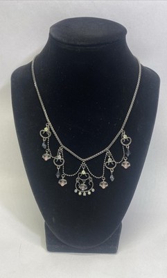 Black Multi Colored Rhinestone Bib Statement Necklace Jewelry 16  Adjustable
