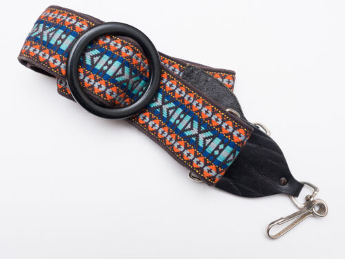 Vintage Geometric Tapestry Hippie-Style Camera strap 36" jacquard orange/blue - Picture 1 of 3