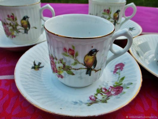 Service à Thé En Céramique Rose Motif Fleurs Et Oiseaux - Théière 360 Ml Avec Tasse Et Soucoupe - Style élégant Pour Thé De L'après-midi