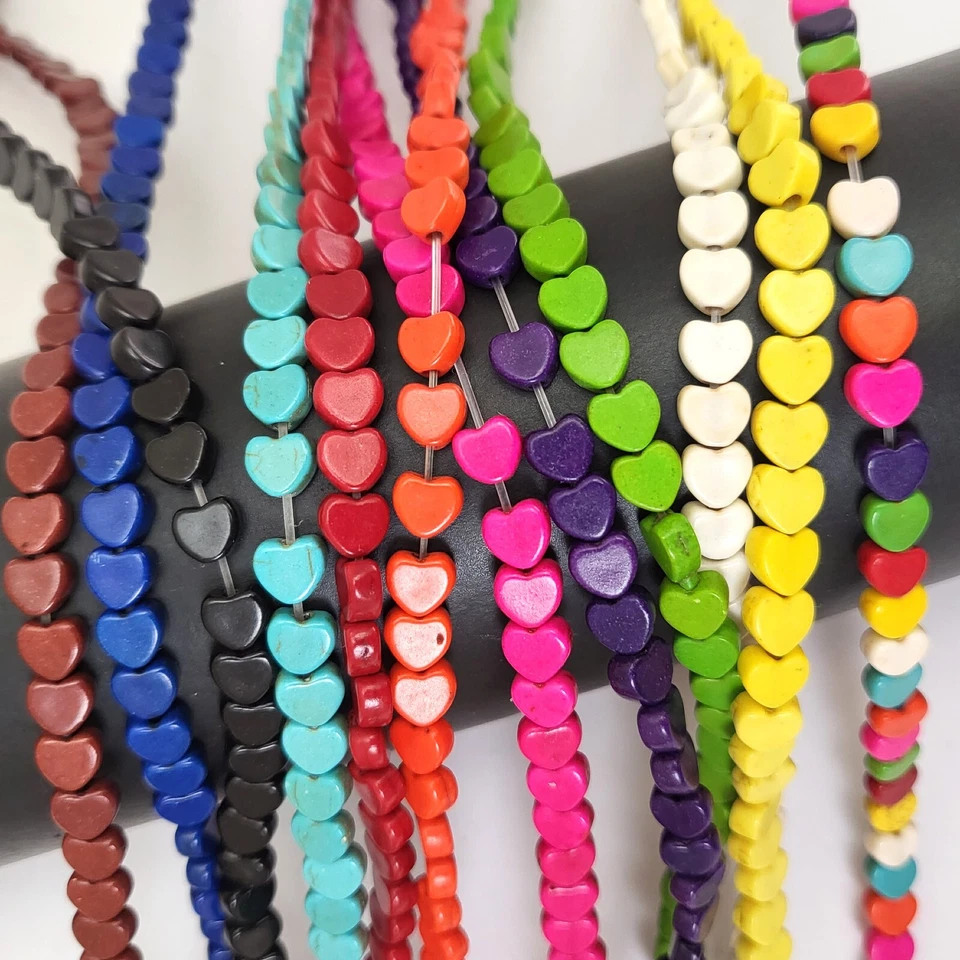 Small Heart Bead Howlite Turquoise 6mm Yellow Black White Orange Pink 15" strand - Image 2 of 2