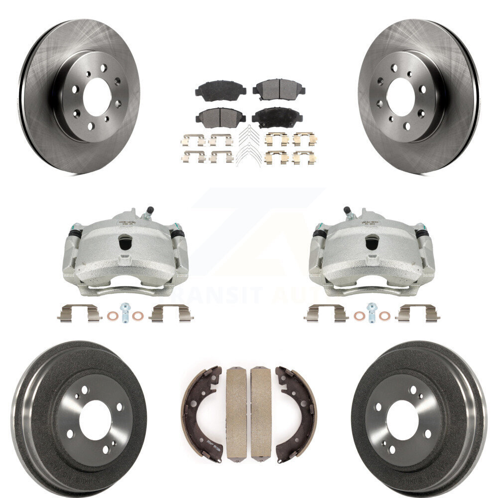 Front and Rear Brake Caliper Rotors Drum Semi-Metallic Pad Kit 8Pc Compatible with Honda Civic