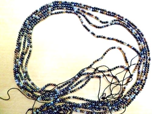 Five Strings Tiny Banded Black Agate Beads - These are Really Tiny!! - Picture 3 of 3
