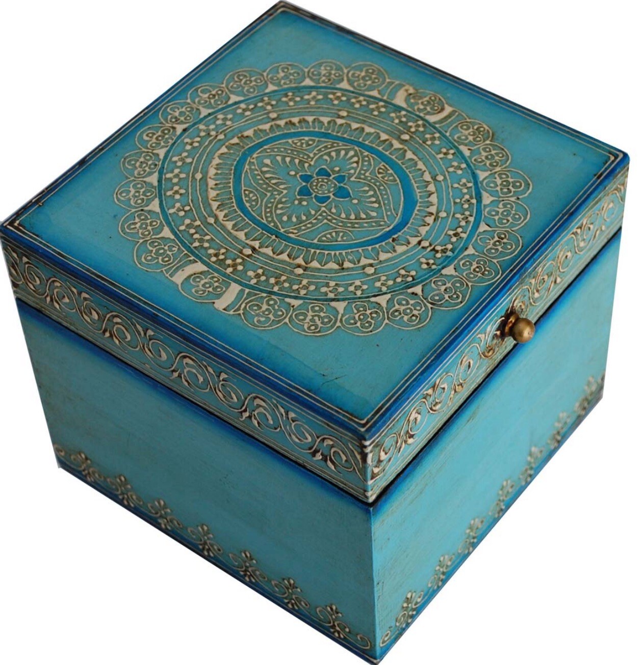 Turquoise Wood Embellished Storage Box