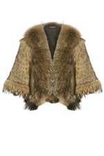 Jayley Womens Elegant Fox Fur Cape Jacket In Mocha Brown - One Size