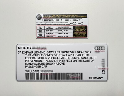 Audi Door Jamb Data Decal Permanent Sticker ID Tag Custom Rep
