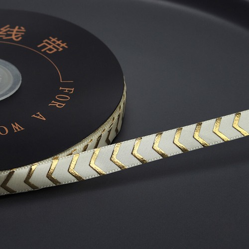 Satin Ribbon Printed Metallic Gold Arrow - 1cm x 22M Full Reel - Many Colors - Picture 15 of 15