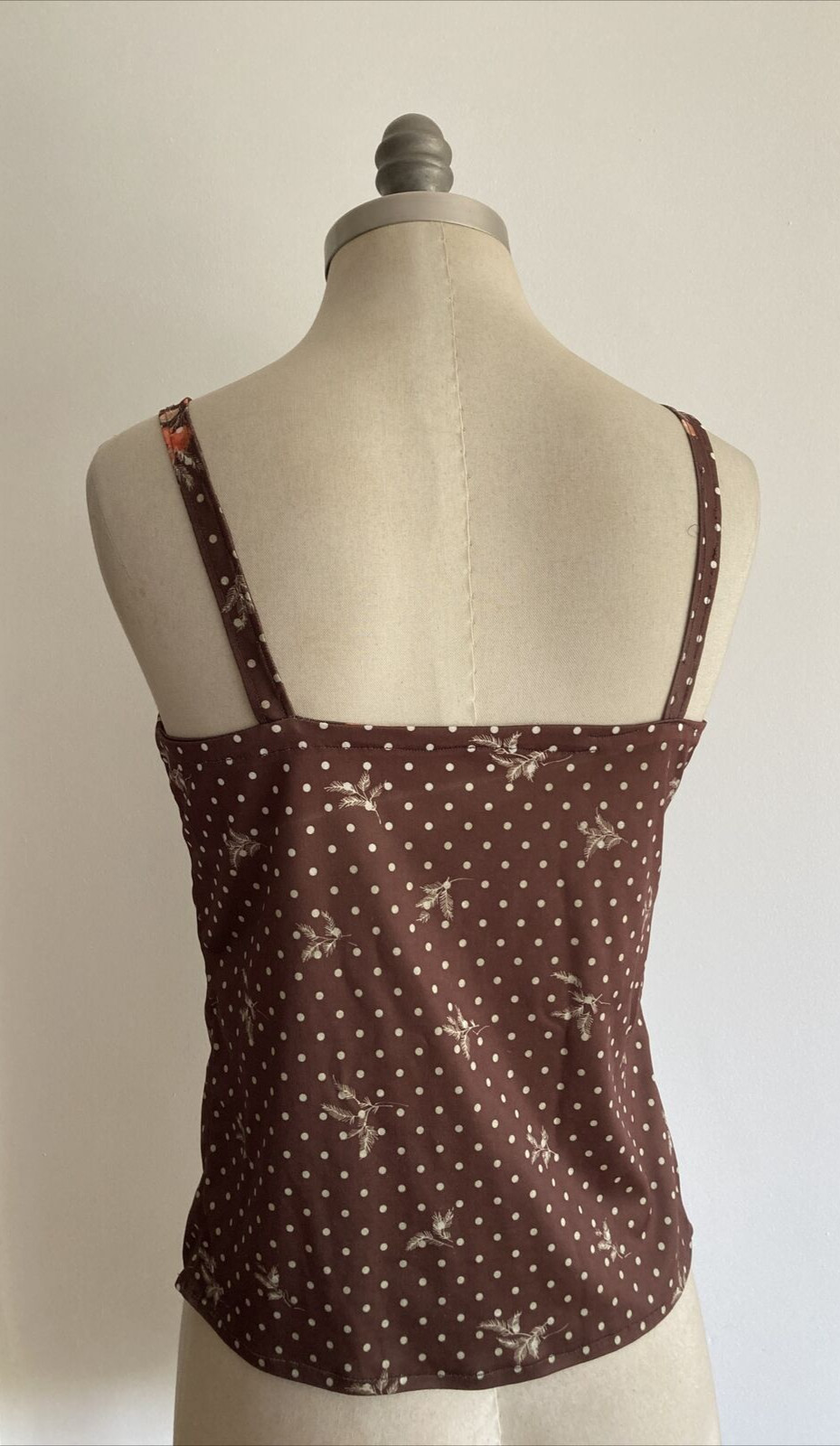 Vintage Mid 1970s Brown Spot Camisole Top, 17" from armpit to armpit 4