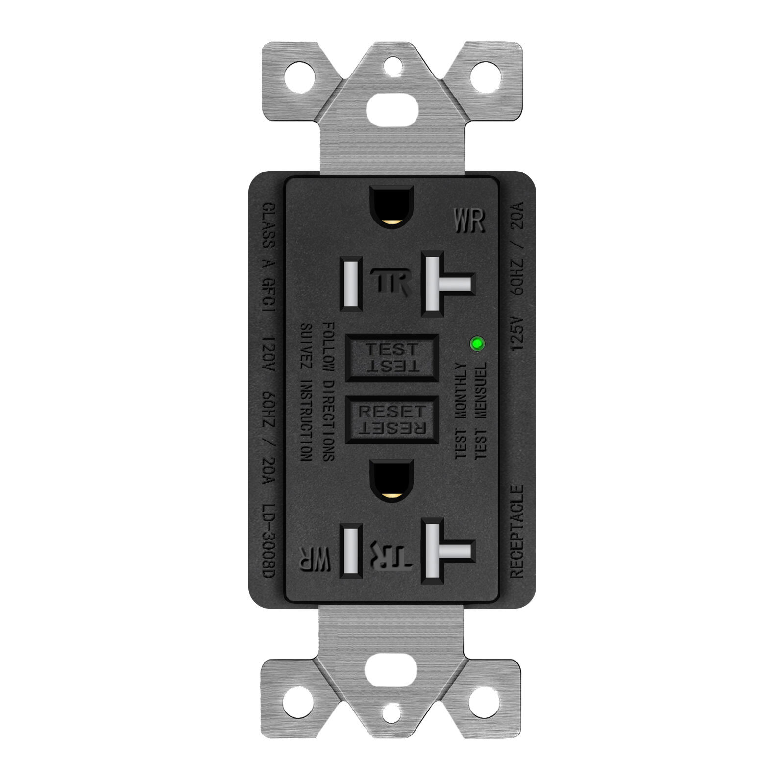 20AMP GFCI Outlet Receptacle Tamper Resistant ETL Listed, Black GFI