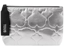 TOUS VANITY CASE COSMETIC BAG BNWT METALLIC SILVER LOGO BEAR Travel Toiletries