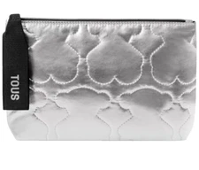 TOUS VANITY CASE COSMETIC BAG BNWT METALLIC SILVER LOGO BEAR  Travel Toiletries