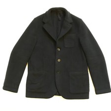 Harris Wharf London Fleece Travel Jacket Mens 48 EU 38 US Navy Blue Button Front